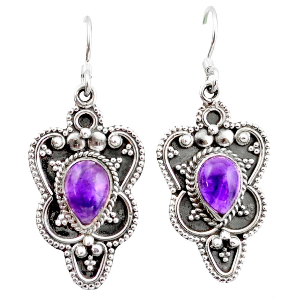 4.82cts natural purple amethyst 925 sterling silver dangle earrings r41161