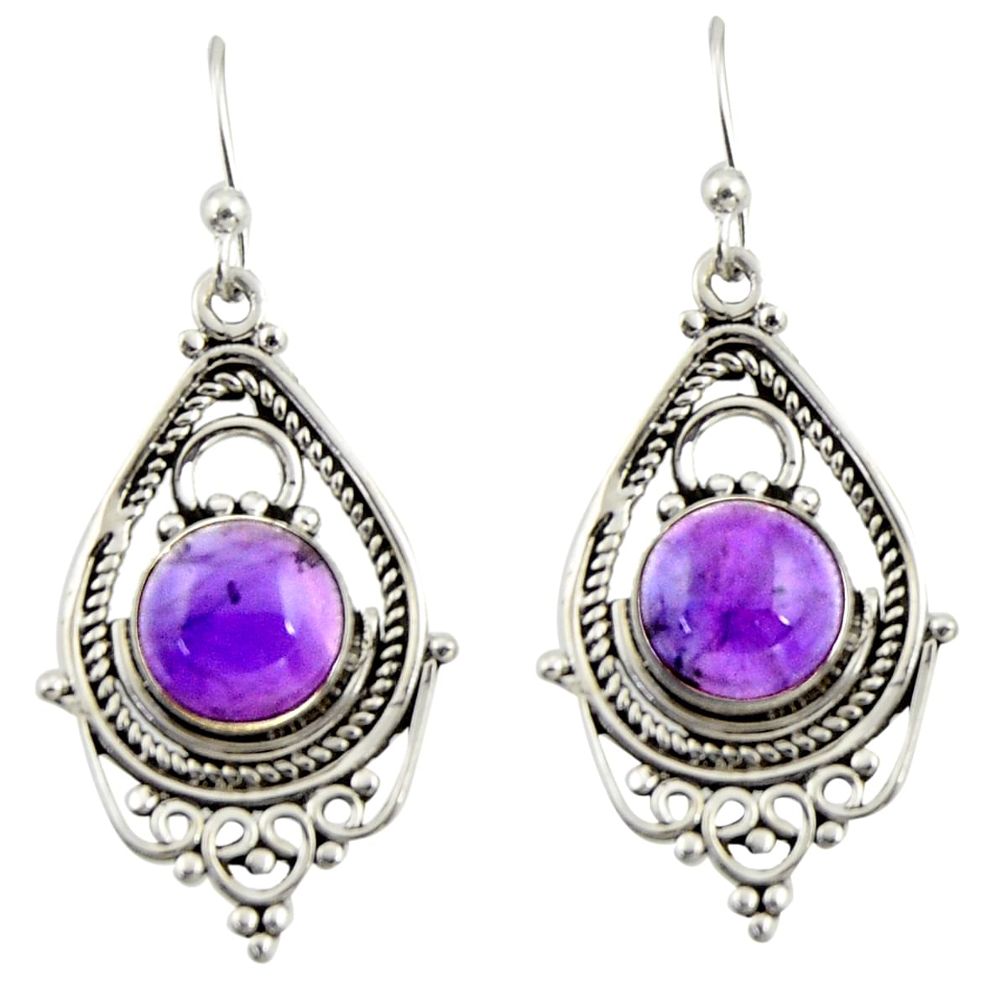 6.95cts natural purple amethyst 925 sterling silver dangle earrings r42304