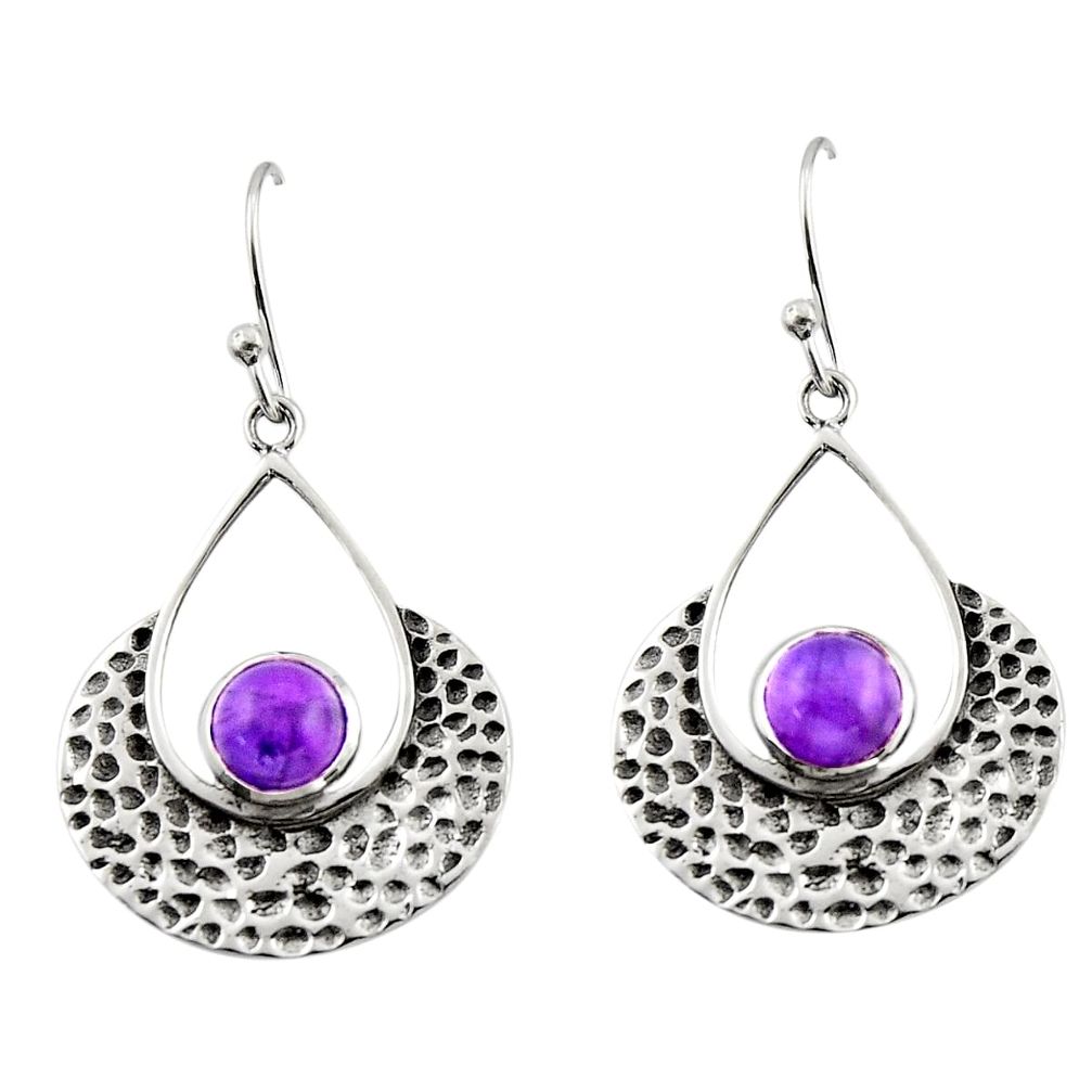 1.86cts natural purple amethyst 925 sterling silver dangle earrings r42884