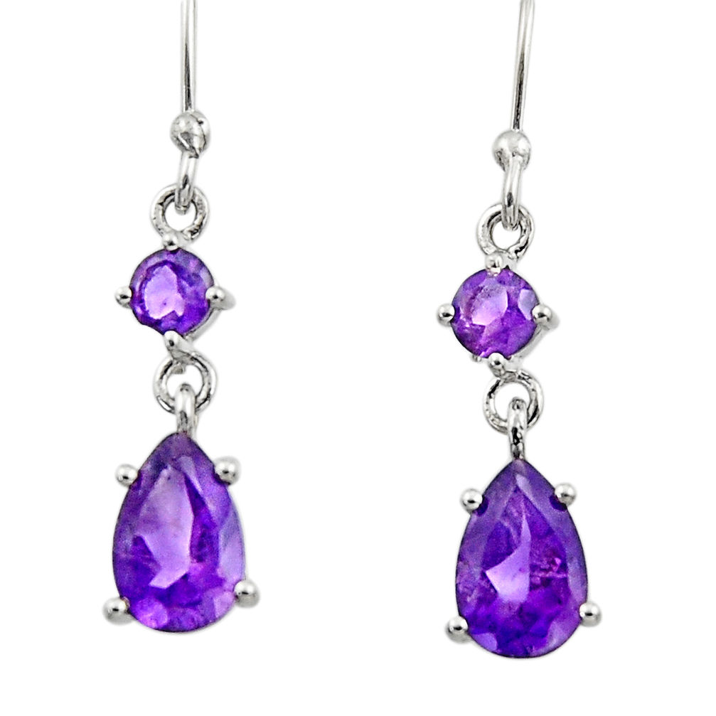 4.69cts natural purple amethyst 925 sterling silver dangle earrings r45416