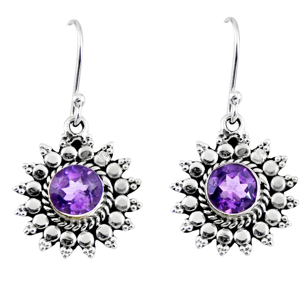 3.11cts natural purple amethyst 925 sterling silver dangle earrings r55161