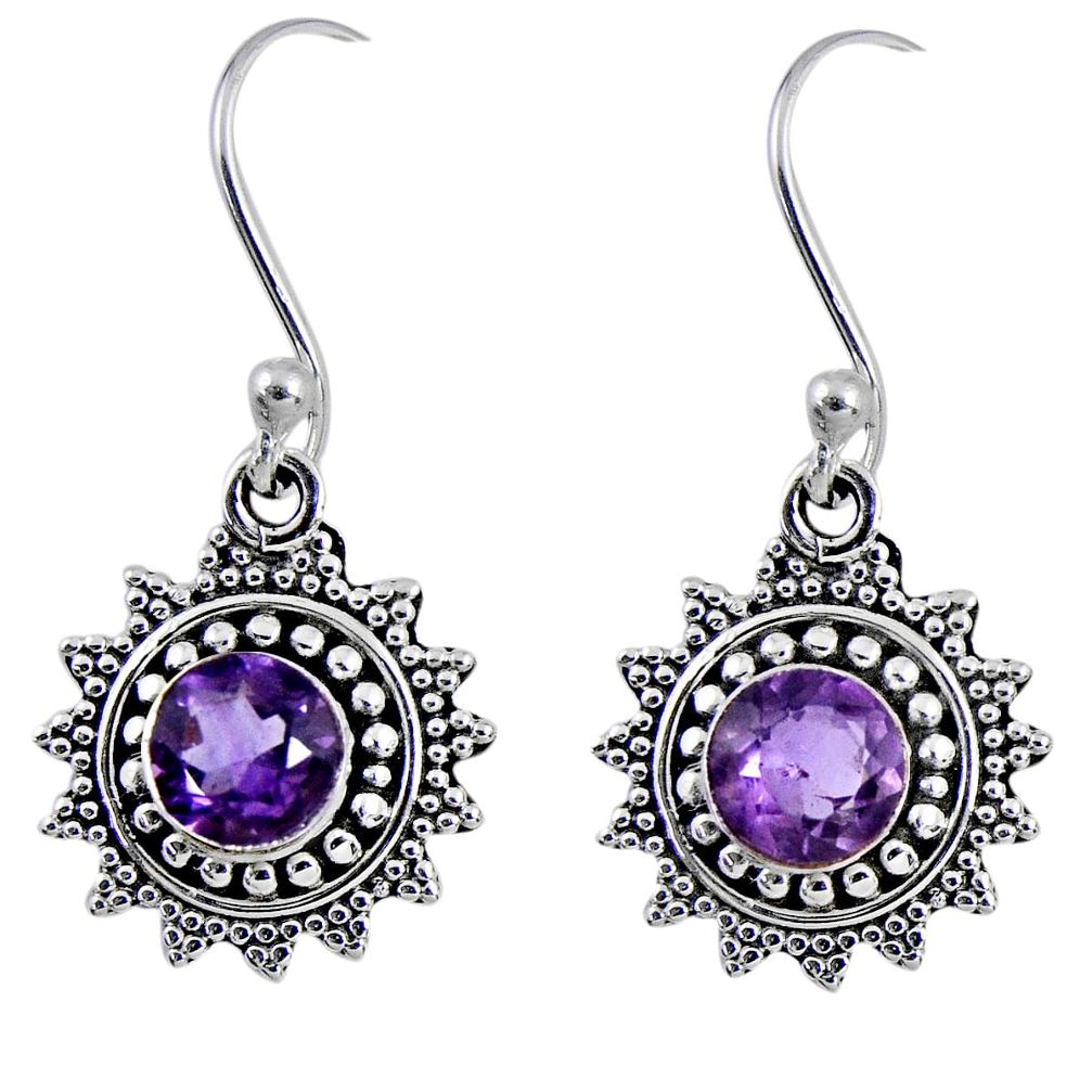 2.14cts natural purple amethyst 925 sterling silver dangle earrings r55222