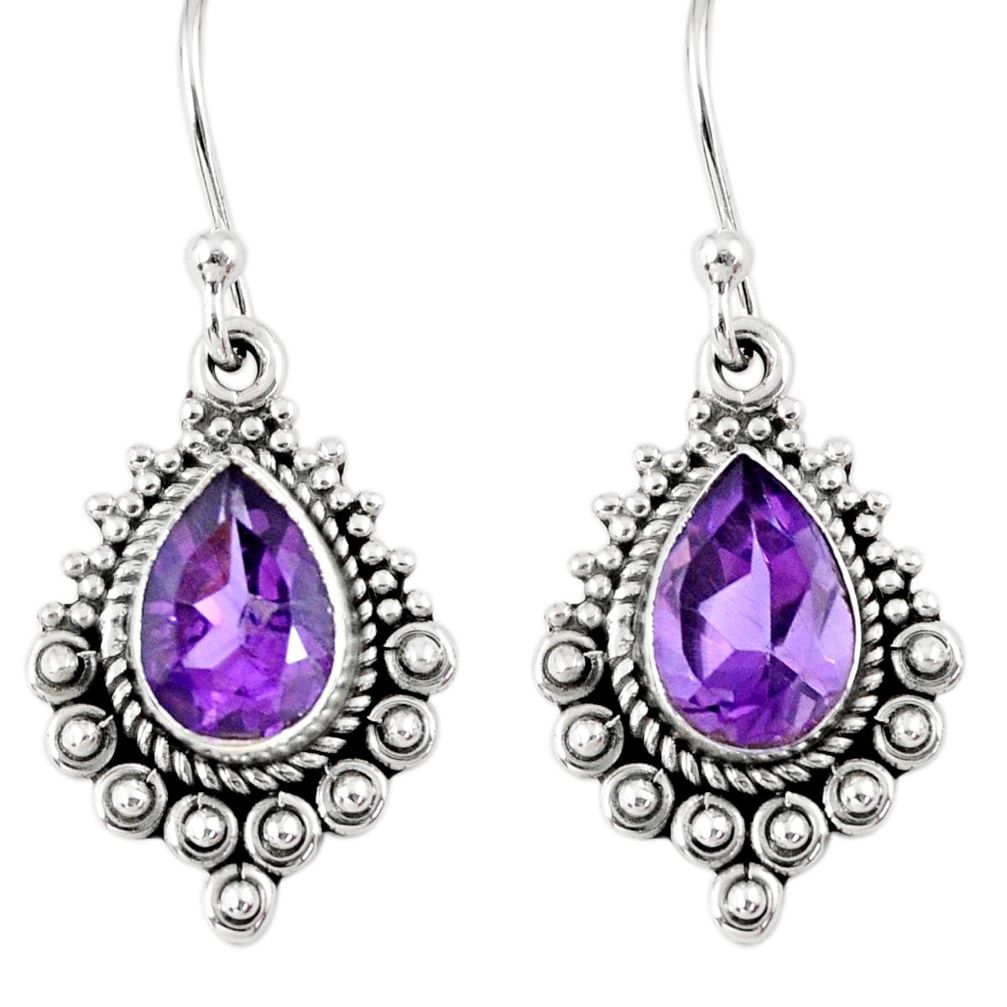 4.43cts natural purple amethyst 925 sterling silver dangle earrings r55345