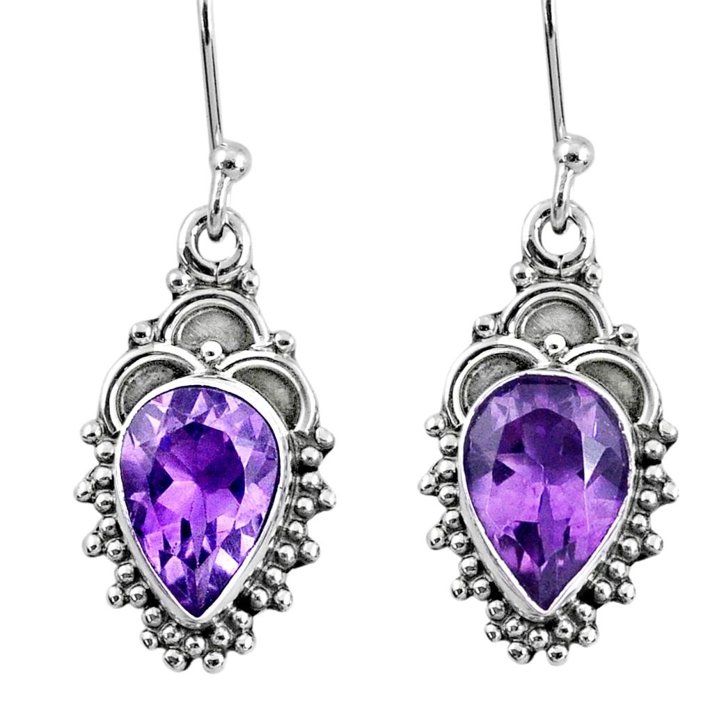 6.04cts natural purple amethyst 925 sterling silver dangle earrings r60441