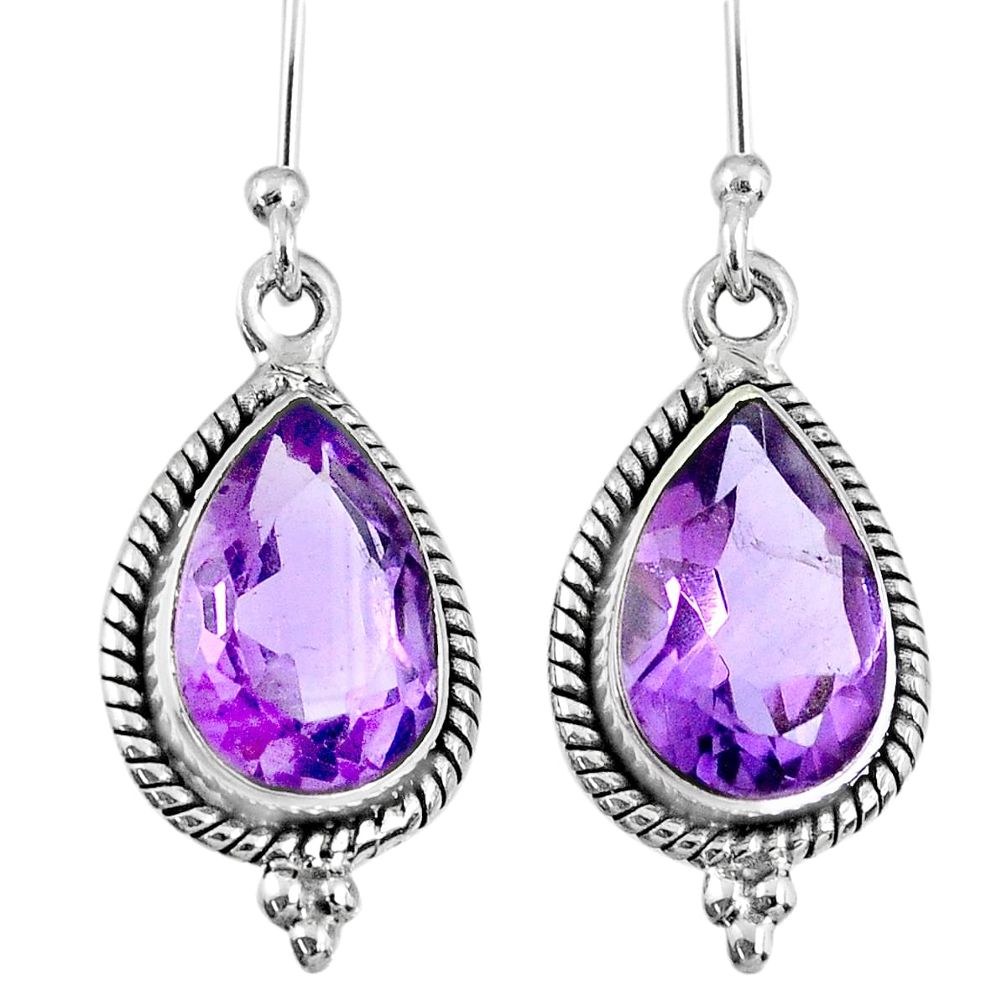 7.25cts natural purple amethyst 925 sterling silver dangle earrings r60565