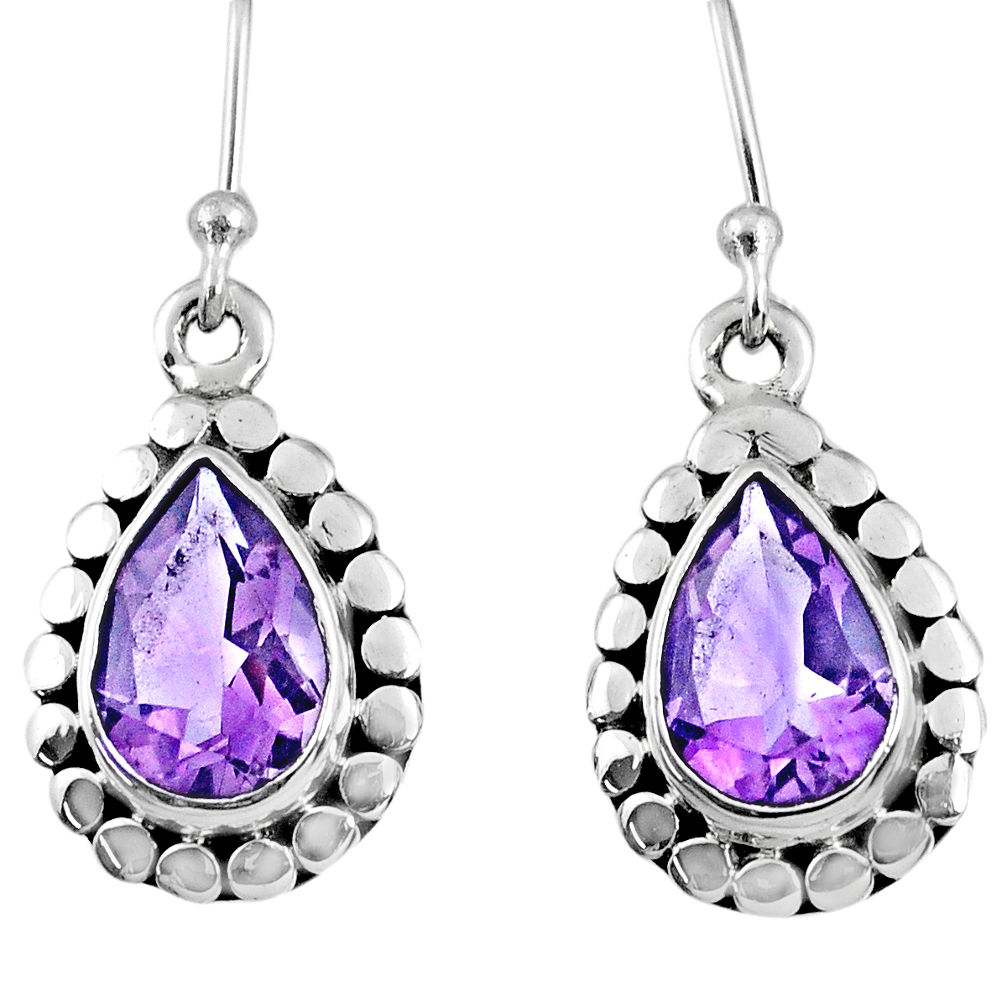 6.02cts natural purple amethyst 925 sterling silver dangle earrings r60643