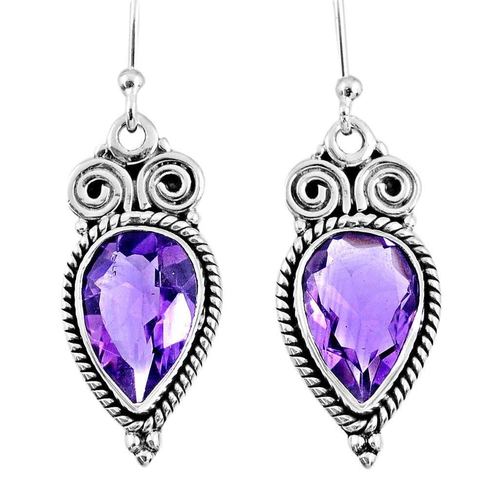 9.05cts natural purple amethyst 925 sterling silver dangle earrings r60645