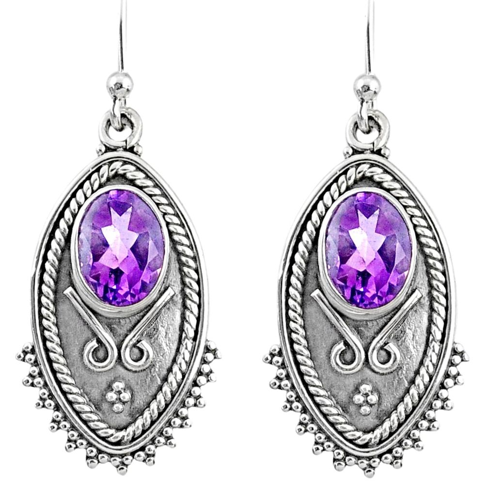 4.25cts natural purple amethyst 925 sterling silver dangle earrings r67161