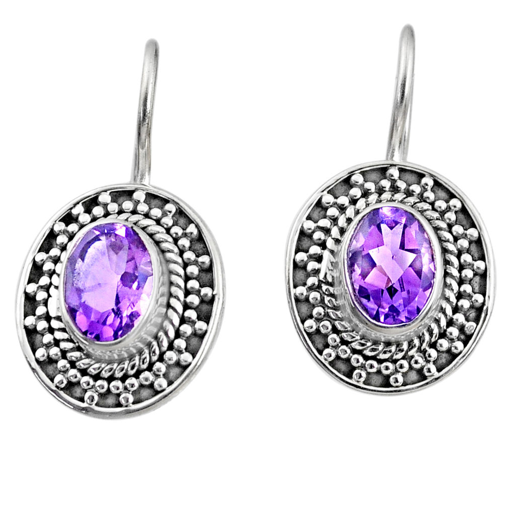 4.47cts natural purple amethyst 925 sterling silver dangle earrings r67205