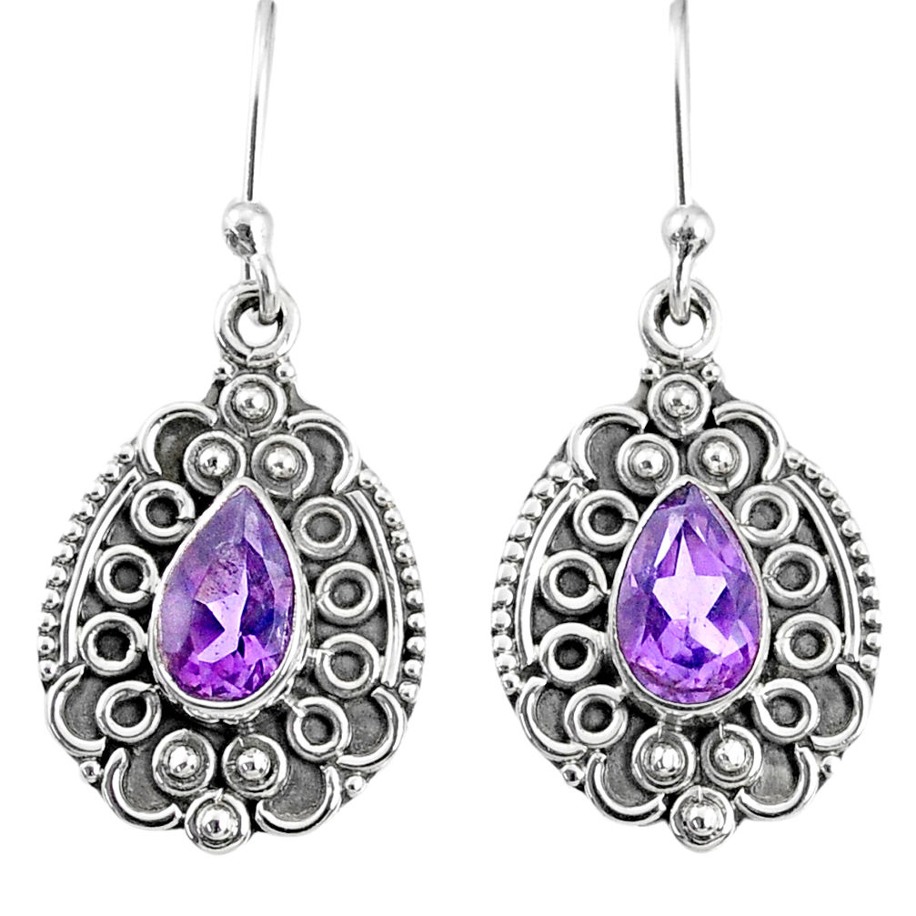 4.05cts natural purple amethyst 925 sterling silver dangle earrings r67268
