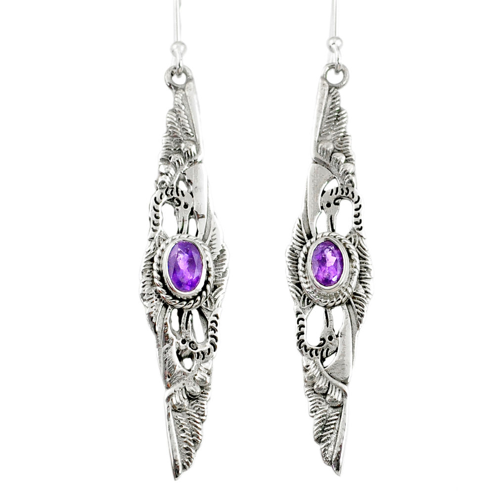 2.07cts natural purple amethyst 925 sterling silver dangle earrings r67841