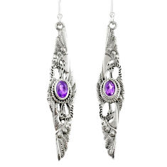 Clearance Sale- 2.07cts natural purple amethyst 925 sterling silver dangle earrings r67841