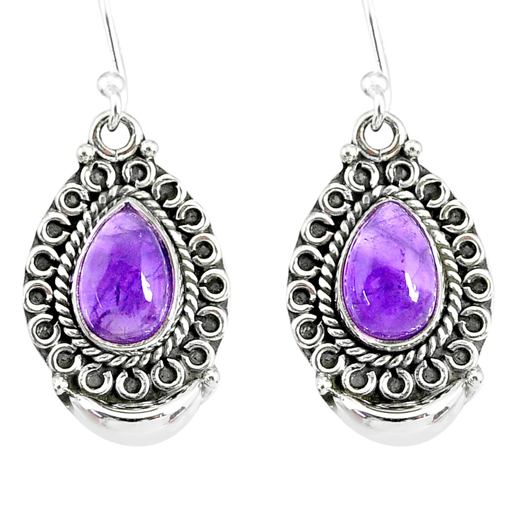 5.10cts natural purple amethyst 925 sterling silver dangle earrings r89302