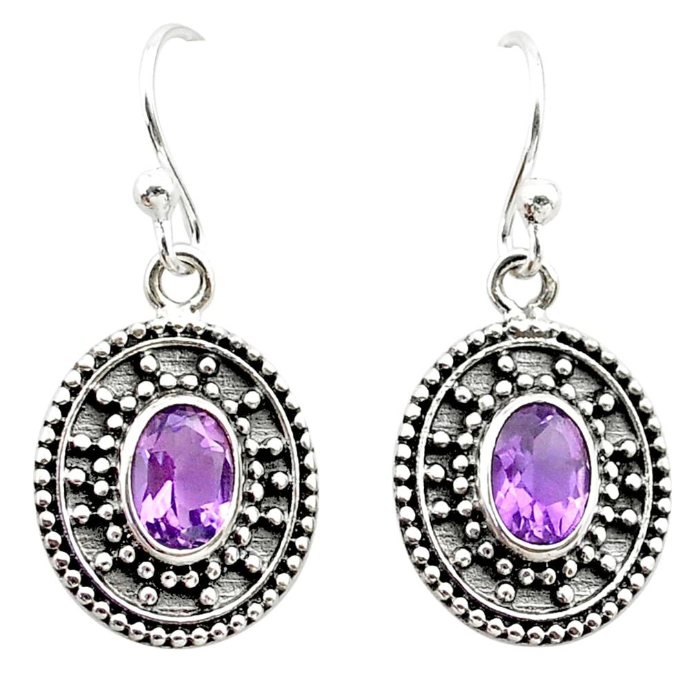 3.31cts natural purple amethyst 925 sterling silver dangle earrings t30103