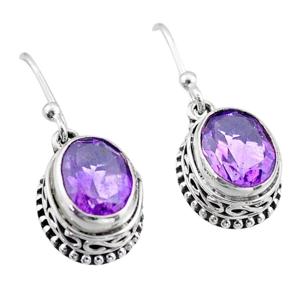 6.05cts natural purple amethyst 925 sterling silver dangle earrings t46828