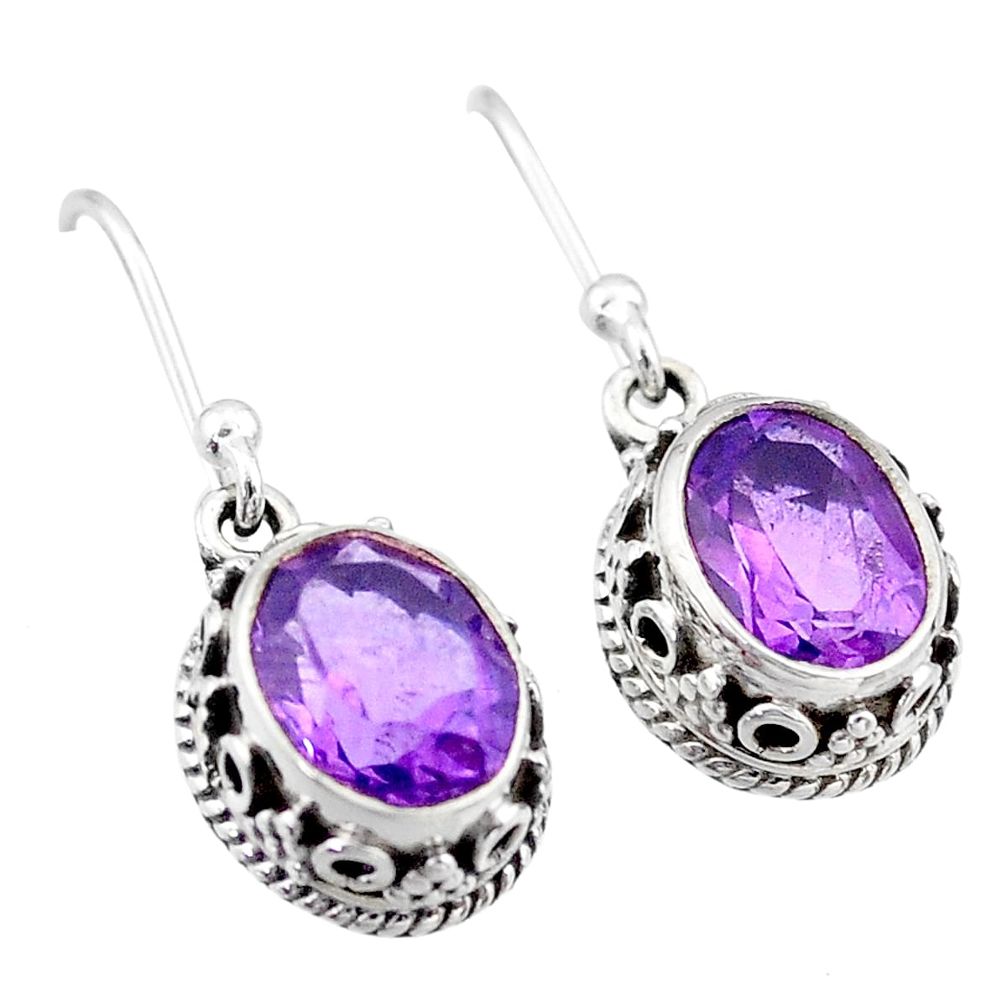 5.26cts natural purple amethyst 925 sterling silver dangle earrings t46862
