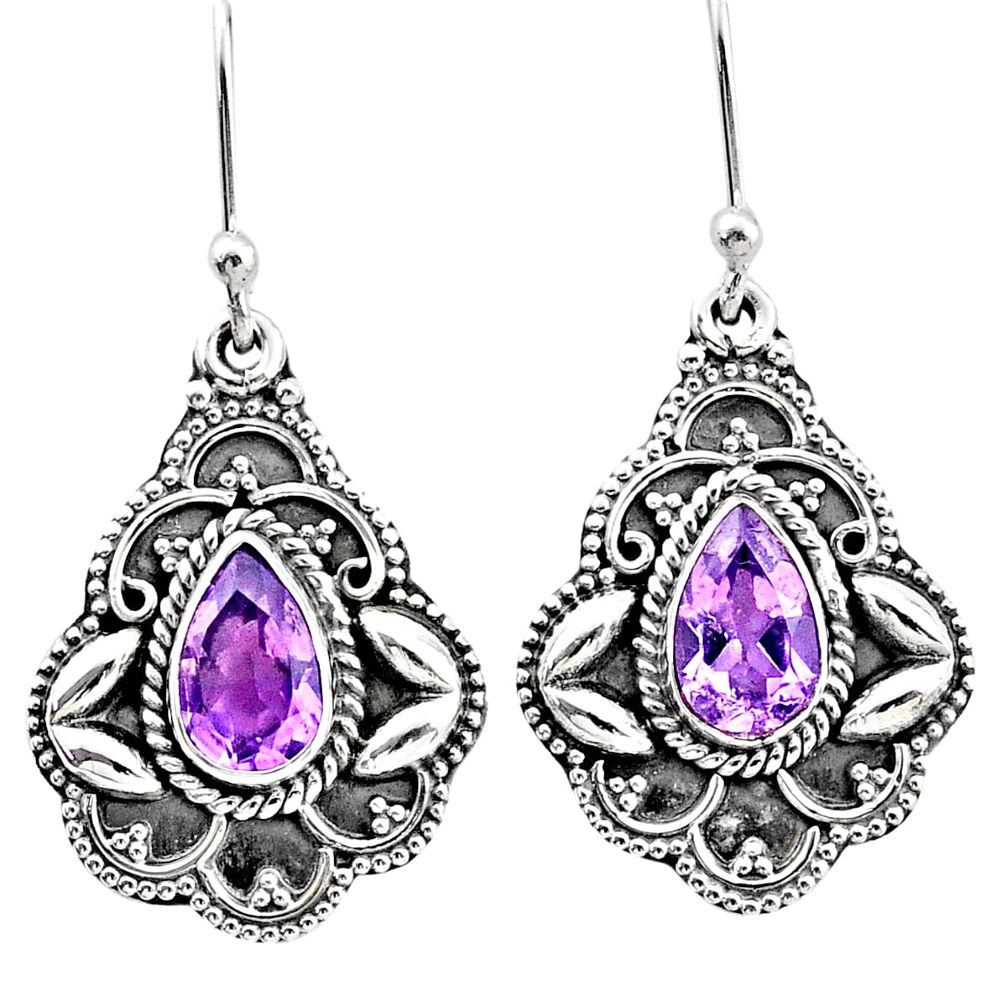 3.83cts natural purple amethyst 925 sterling silver dangle earrings t86769