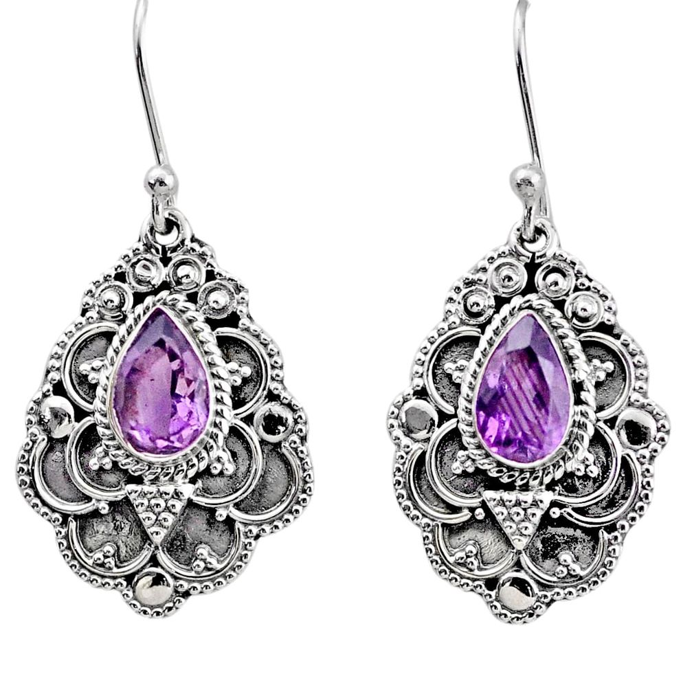 4.20cts natural purple amethyst 925 sterling silver dangle earrings t86804