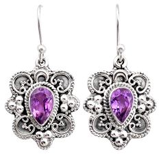 4.00cts natural purple amethyst 925 sterling silver dangle earrings t86833
