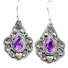 4.03cts natural purple amethyst 925 sterling silver dangle earrings t86863