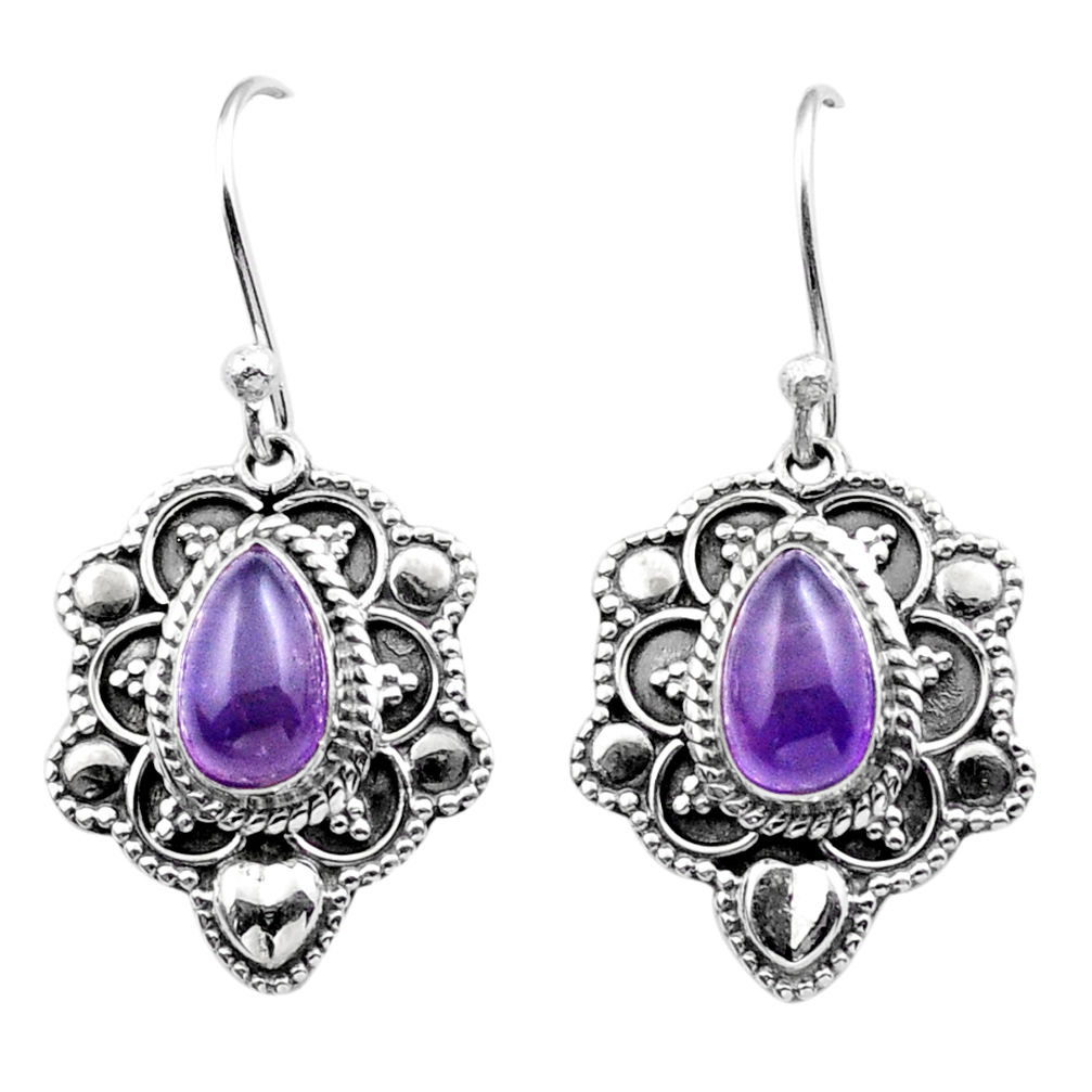 Clearance Sale- 4.28cts natural purple amethyst 925 sterling silver dangle earrings u10592