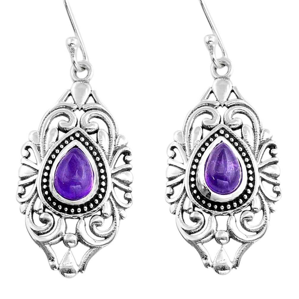 3.29cts natural purple amethyst 925 sterling silver dangle earrings u86441