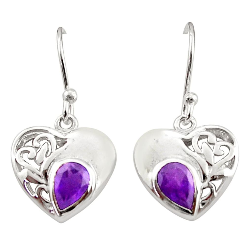 purple amethyst 925 sterling silver dangle heart earrings d40063