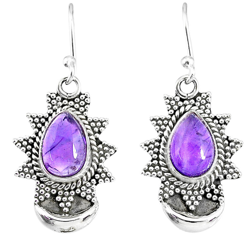 5.27cts natural purple amethyst 925 sterling silver dangle moon earrings r89143