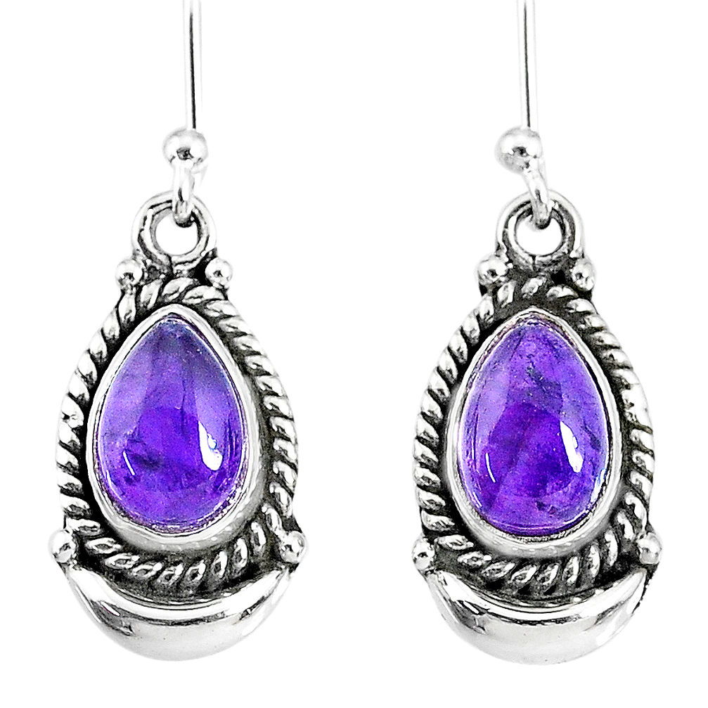 5.50cts natural purple amethyst 925 sterling silver dangle moon earrings r89209