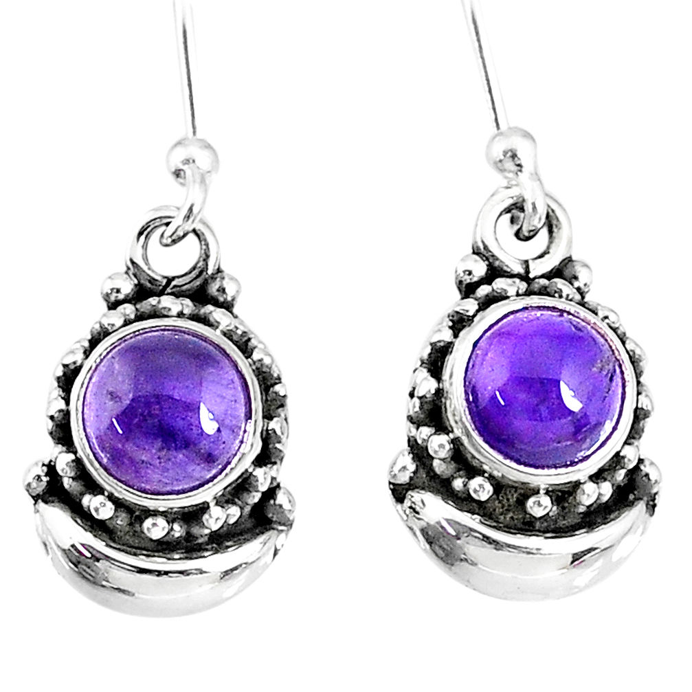2.53cts natural purple amethyst 925 sterling silver dangle moon earrings r89229