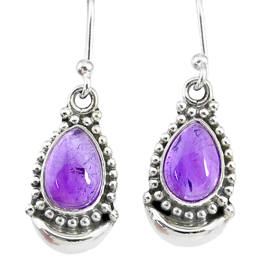 4.91cts natural purple amethyst 925 sterling silver dangle moon earrings r89351