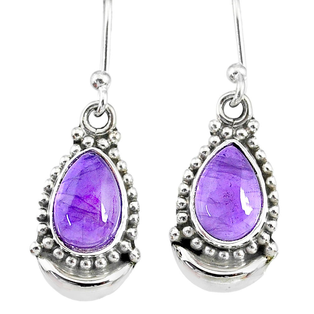 5.02cts natural purple amethyst 925 sterling silver dangle moon earrings r89367