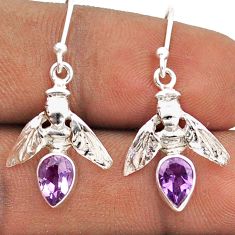 3.17cts natural purple amethyst 925 sterling silver honey bee earrings t85341