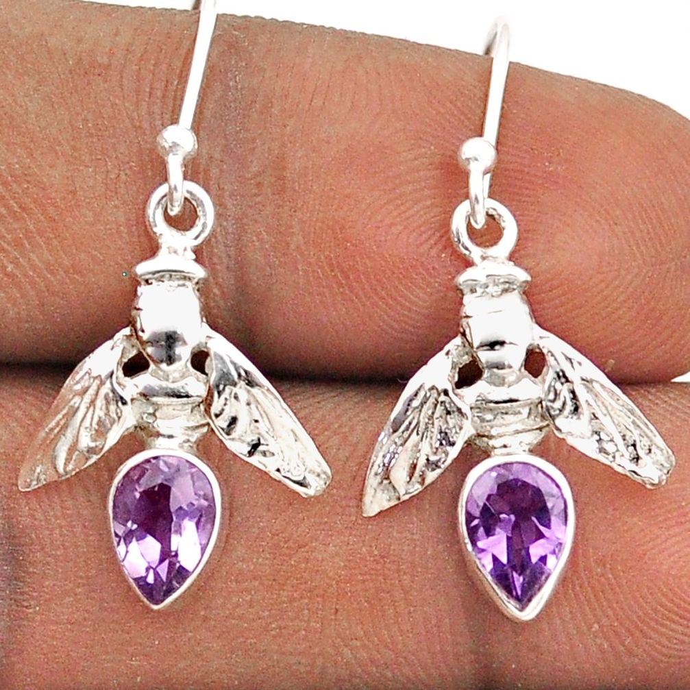 3.00cts natural purple amethyst 925 sterling silver honey bee earrings t85343
