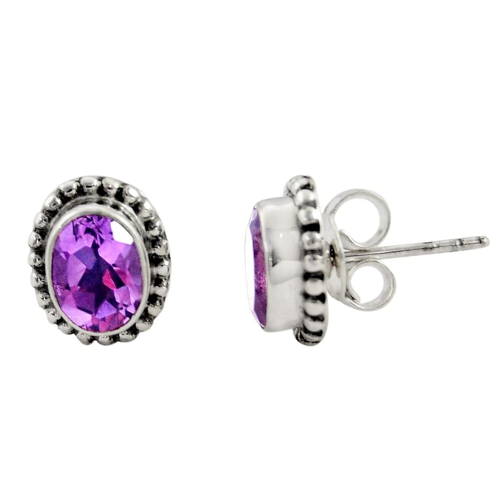 3.17cts natural purple amethyst 925 sterling silver stud earrings jewelry r22816