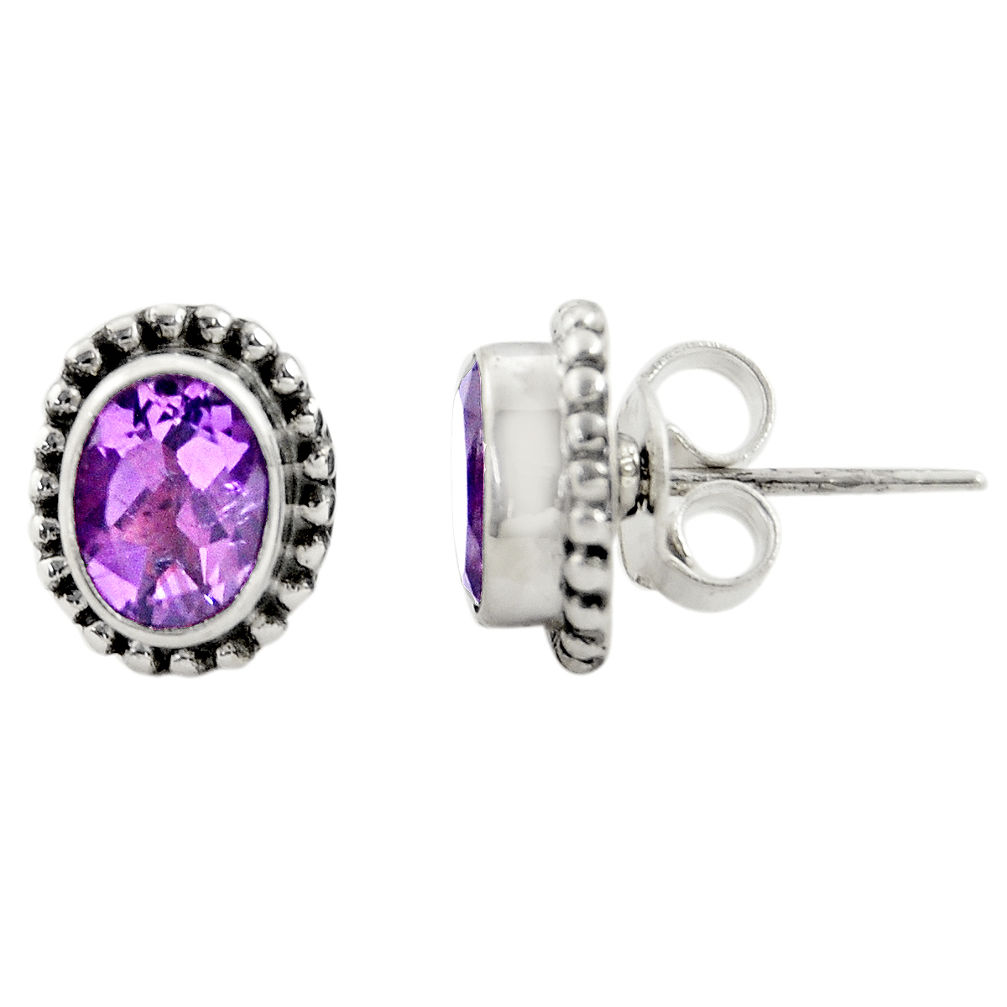 3.03cts natural purple amethyst 925 sterling silver stud earrings jewelry r22821