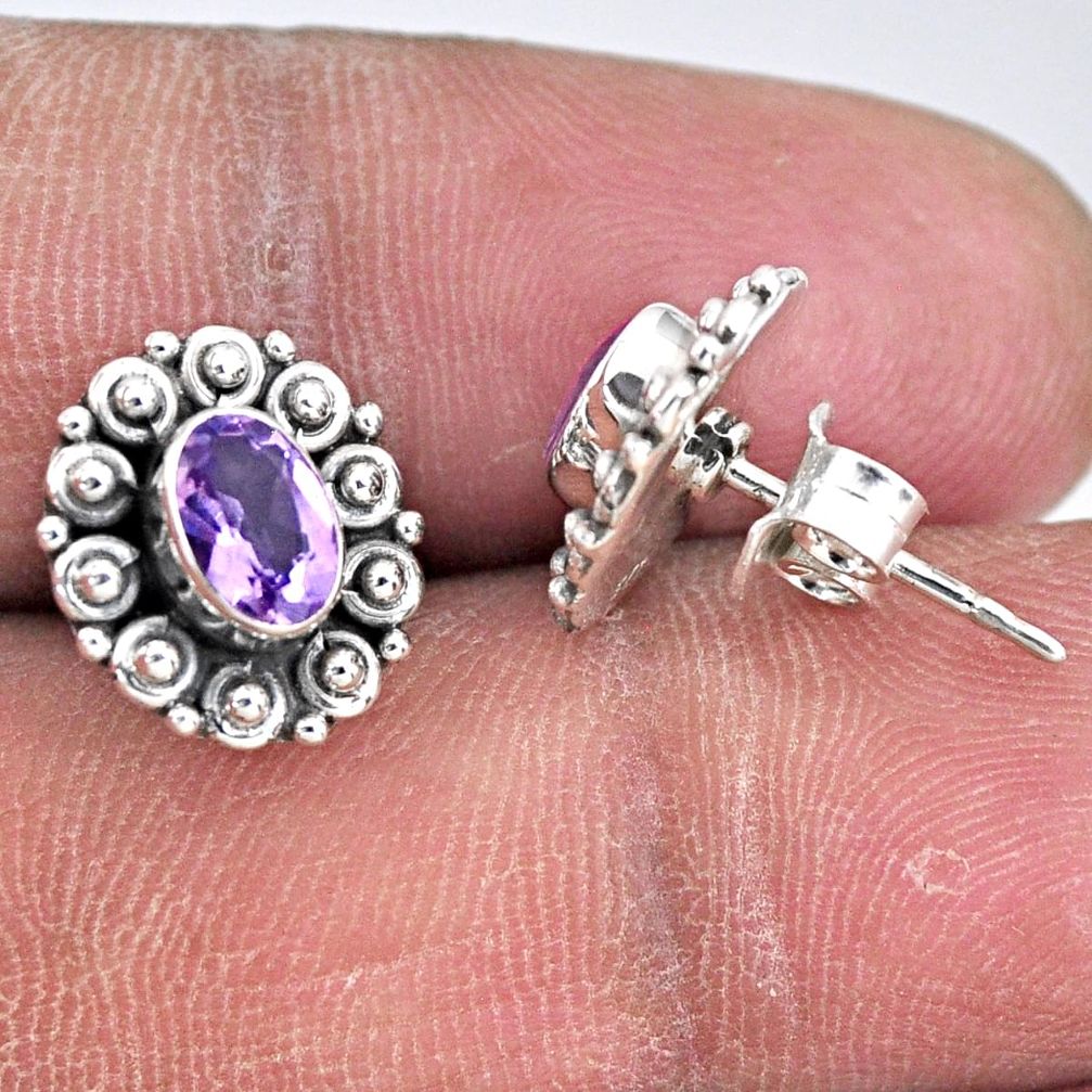 2.57cts natural purple amethyst 925 sterling silver stud earrings jewelry r55132