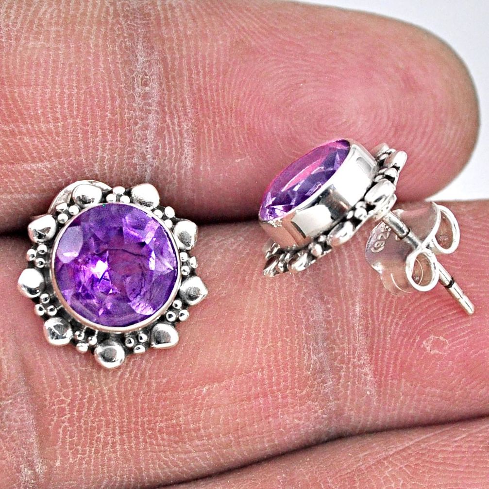 4.89cts natural purple amethyst 925 sterling silver stud earrings jewelry r55143