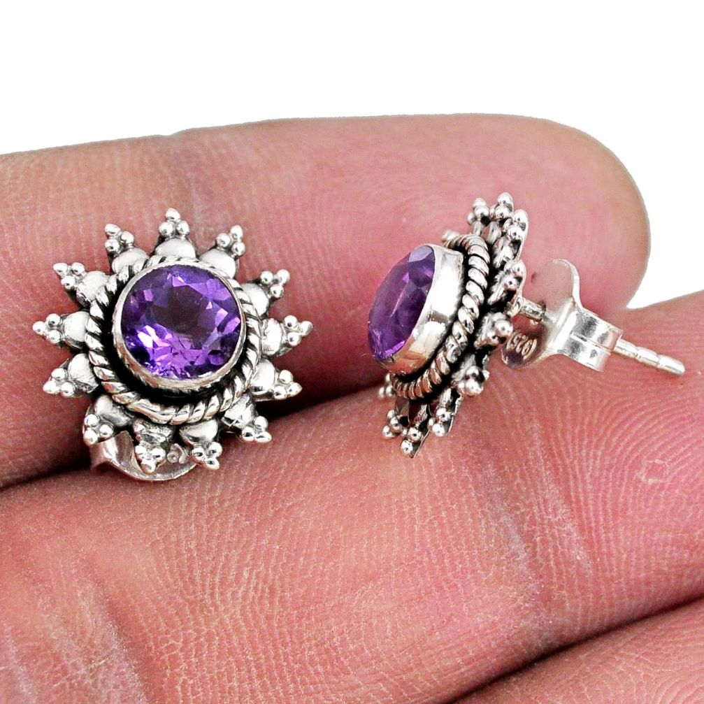 3.13cts natural purple amethyst 925 sterling silver stud earrings jewelry r55282