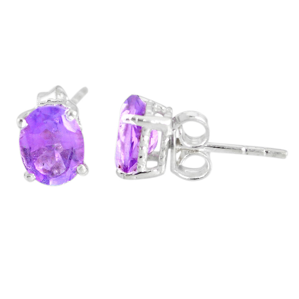 3.42cts natural purple amethyst 925 sterling silver stud earrings jewelry r77062