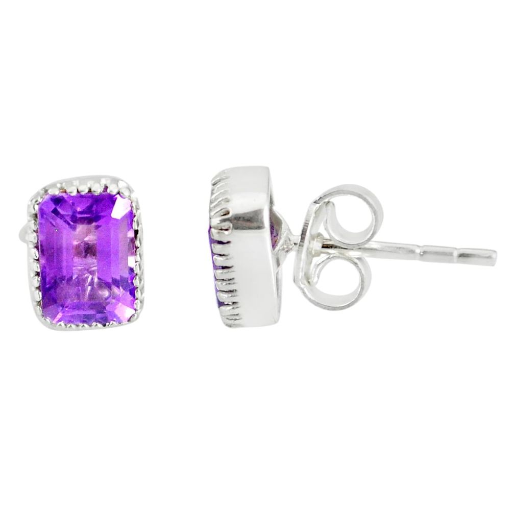 3.21cts natural purple amethyst 925 sterling silver stud earrings jewelry r77089