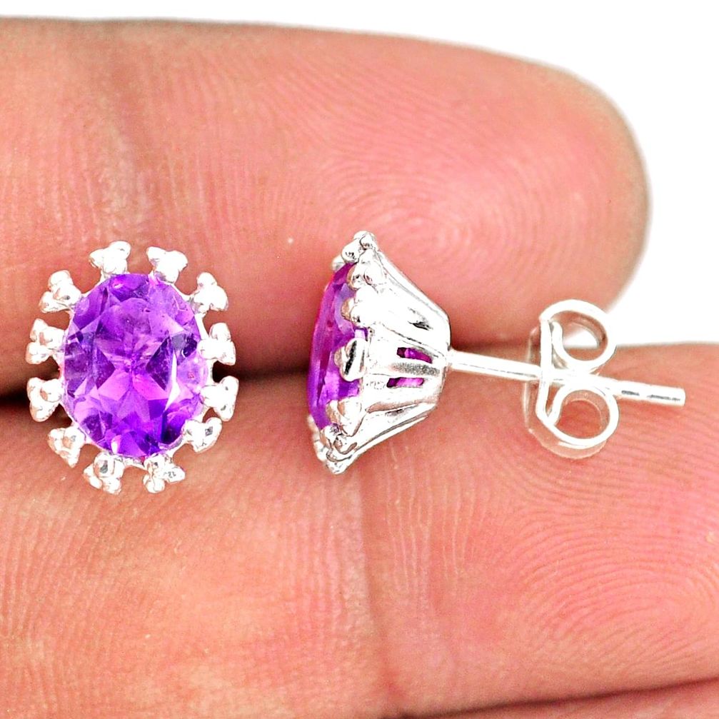 3.89cts natural purple amethyst 925 silver handmade stud earrings r82849