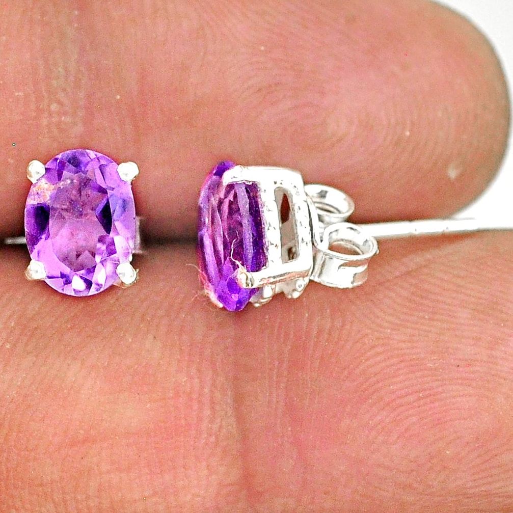3.72cts natural purple amethyst 925 sterling silver handmade stud earring r83683