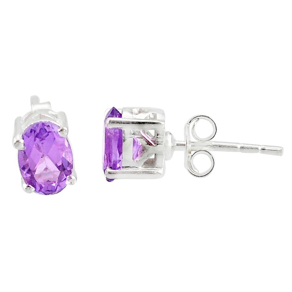 3.39cts natural purple amethyst 925 sterling silver stud earrings jewelry r87446