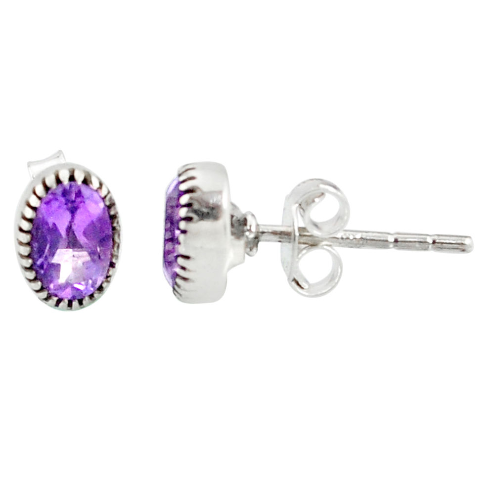 2.81cts natural purple amethyst 925 sterling silver stud earrings jewelry r87556