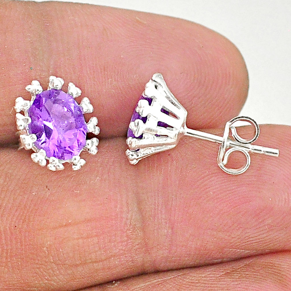 3.88cts natural purple amethyst 925 sterling silver stud earrings jewelry t4490
