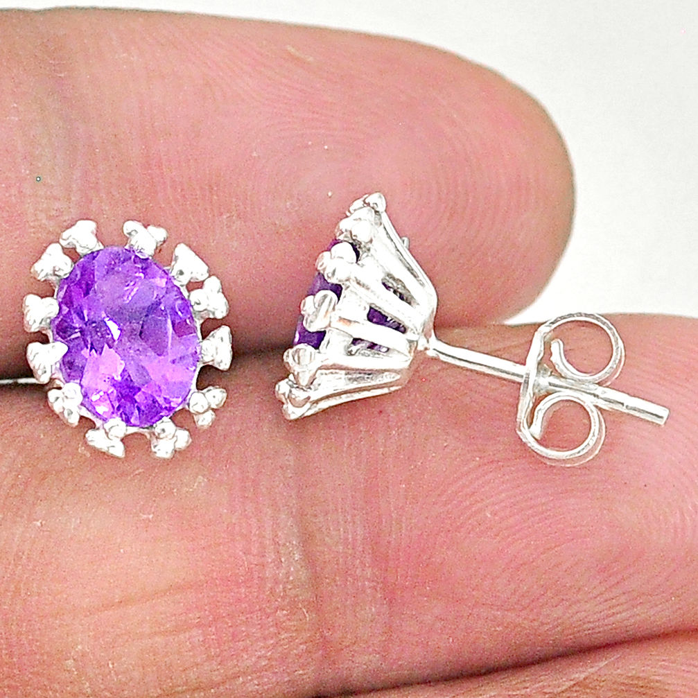 3.84cts natural purple amethyst 925 sterling silver stud earrings jewelry t4519