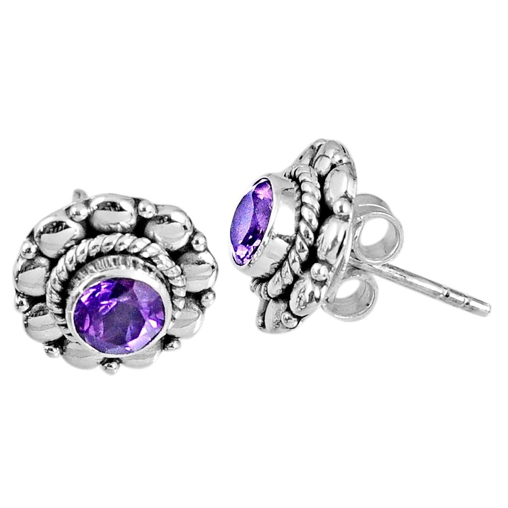 1.66cts natural purple amethyst 925 sterling silver stud earrings r59541