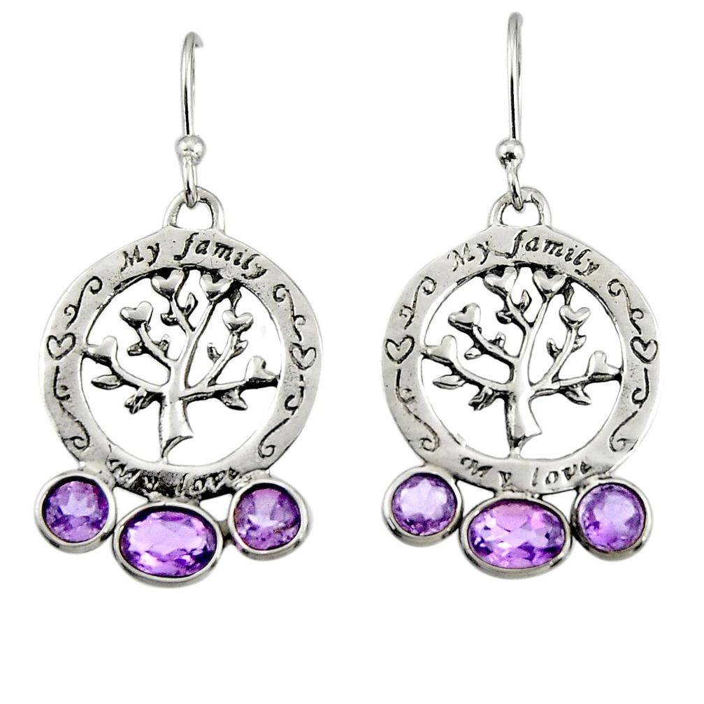 5.93cts natural purple amethyst 925 sterling silver tree of life earrings r32994