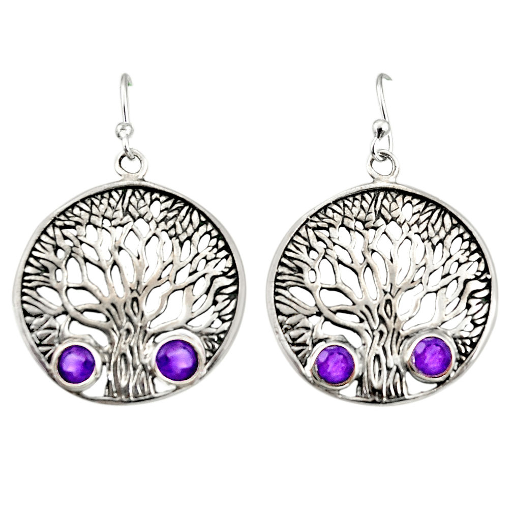 1.94cts natural purple amethyst 925 sterling silver tree of life earrings r38745